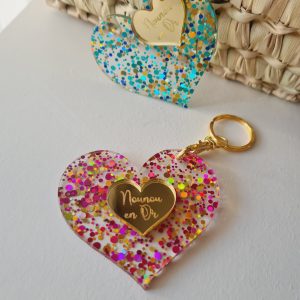 Porte clé coeur pailleté