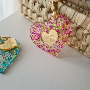 Porte clé coeur pailleté